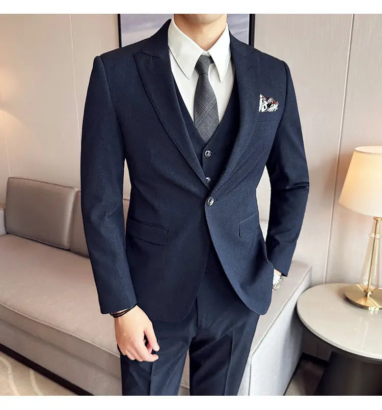 Men’s Business Formal Striped Three-piece Suit