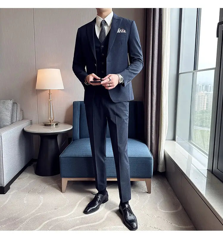 Men’s Business Formal Striped Three-piece Suit
