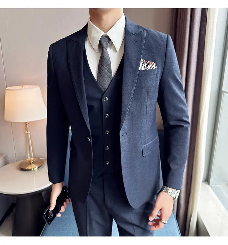 Men’s Business Formal Striped Three-piece Suit