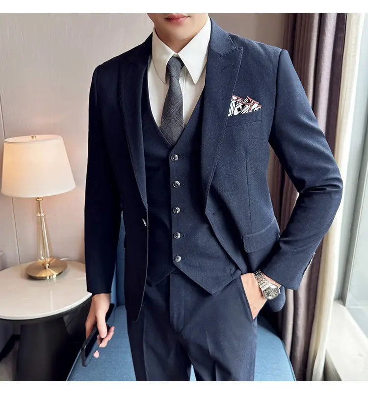 Men’s Business Formal Striped Three-piece Suit