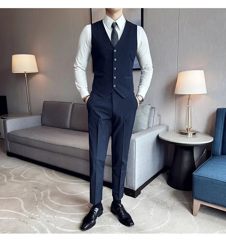 Men’s Business Formal Striped Three-piece Suit