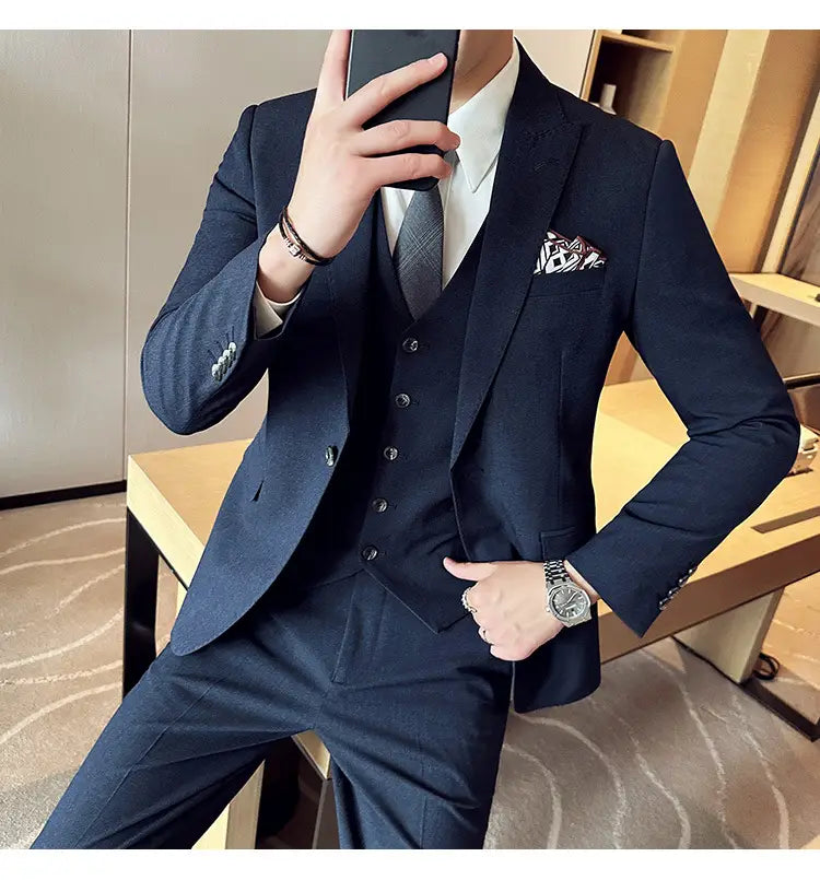 Men’s Business Formal Striped Three-piece Suit