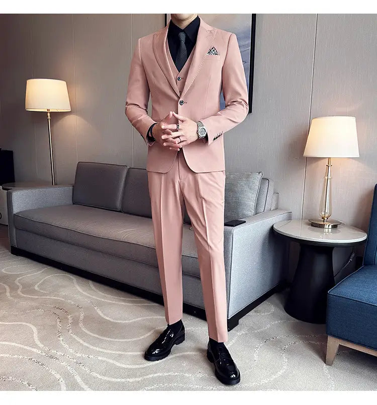 Men’s Business Formal Striped Three-piece Suit