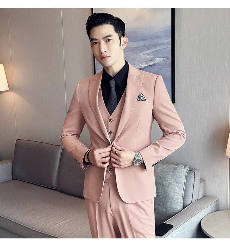 Men’s Business Formal Striped Three-piece Suit