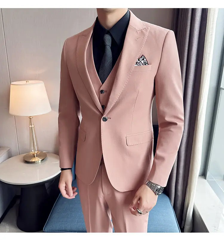 Men’s Business Formal Striped Three-piece Suit