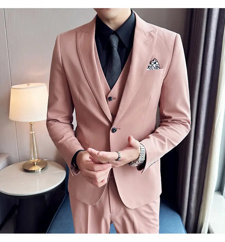 Men’s Business Formal Striped Three-piece Suit