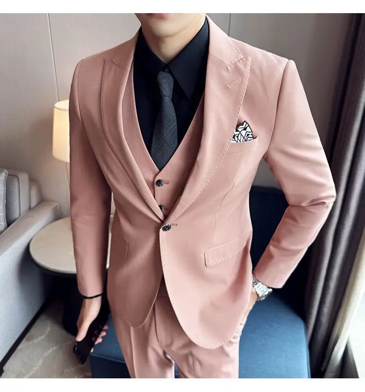 Men’s Business Formal Striped Three-piece Suit