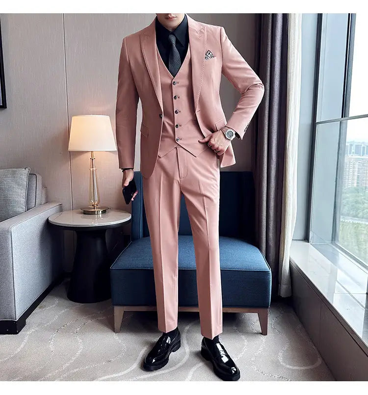 Men’s Business Formal Striped Three-piece Suit