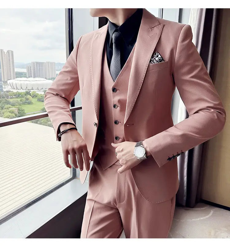 Men’s Business Formal Striped Three-piece Suit
