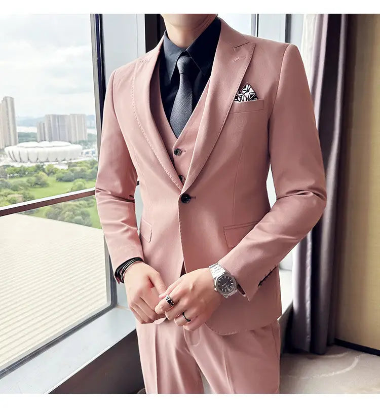 Men’s Business Formal Striped Three-piece Suit