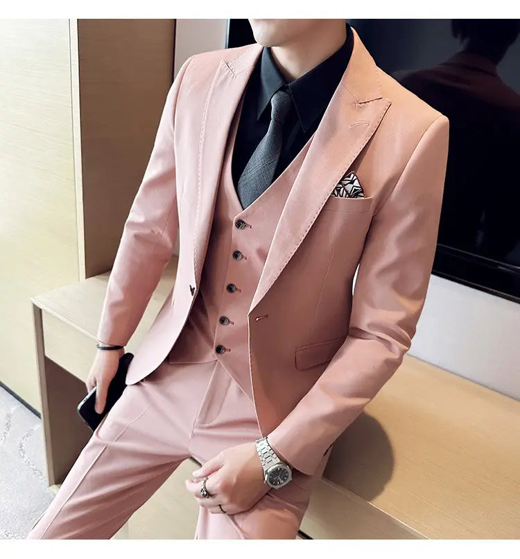 Men’s Business Formal Striped Three-piece Suit