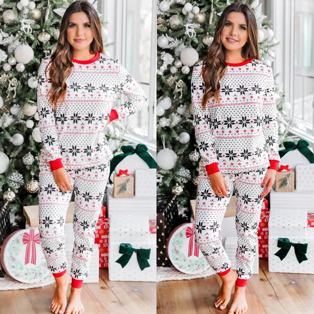 Polyester Black And White Contrast Color Christmas New Parent-Child Women’s Casual Suit