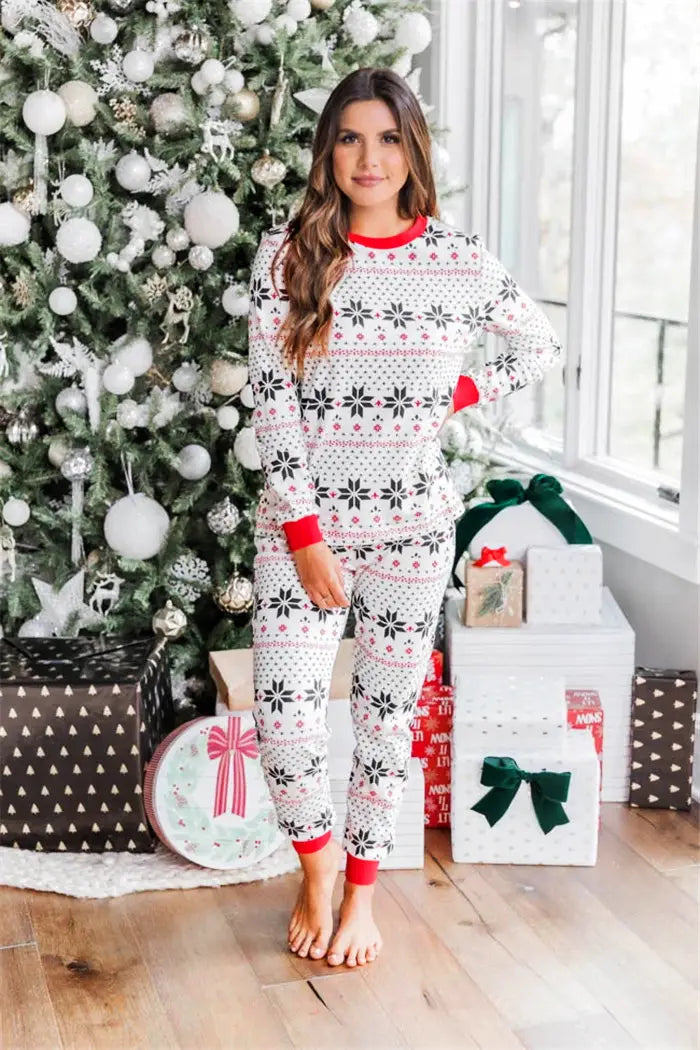 Polyester Black And White Contrast Color Christmas New Parent-Child Women’s Casual Suit