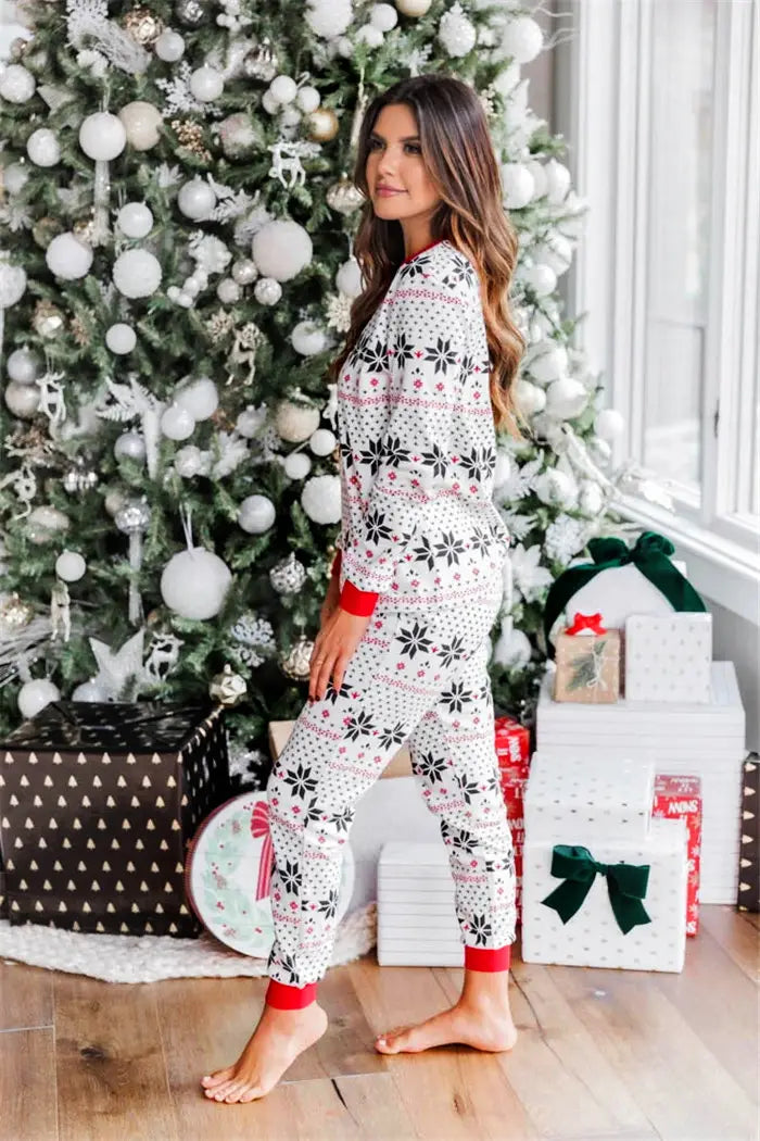 Polyester Black And White Contrast Color Christmas New Parent-Child Women’s Casual Suit