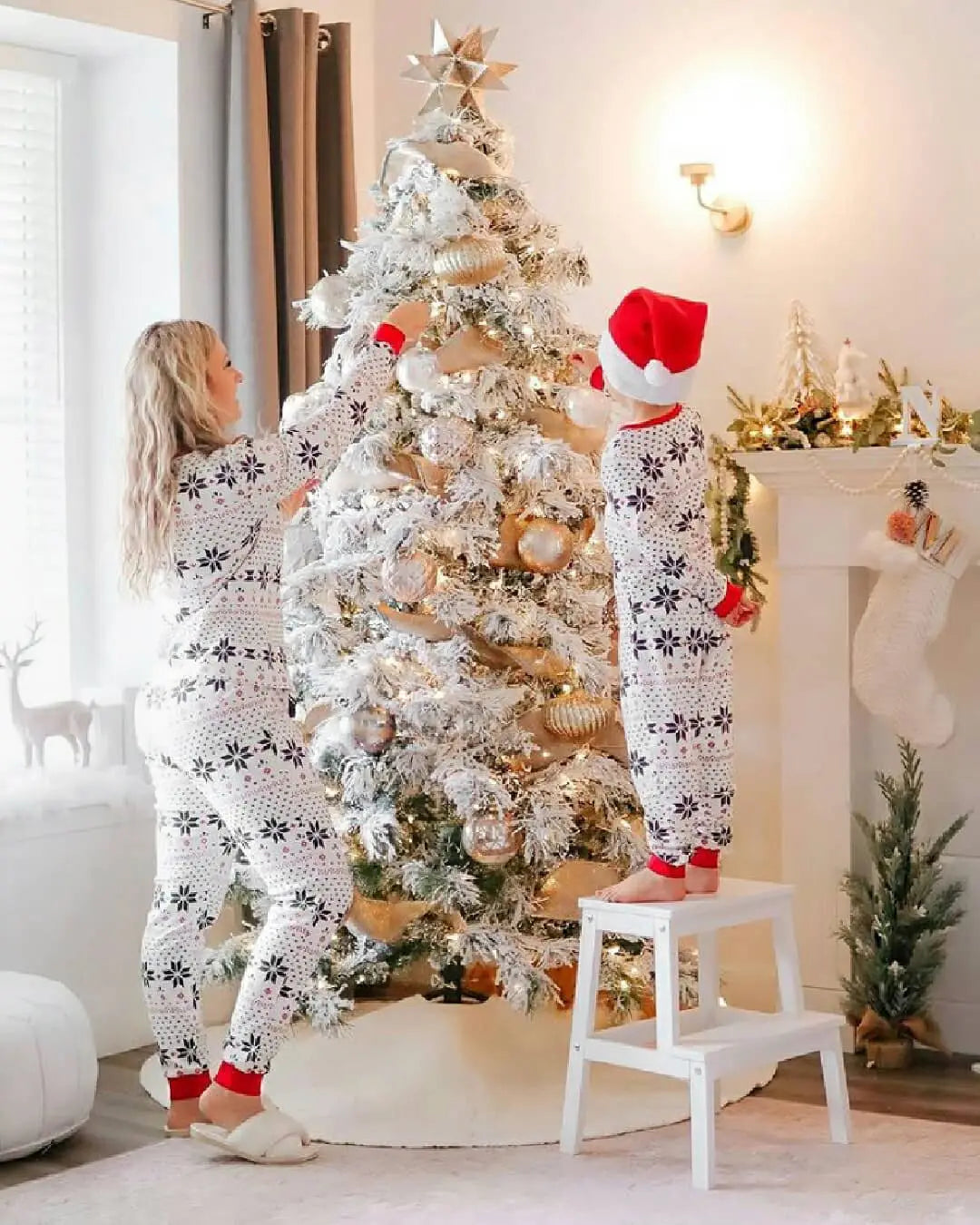 Polyester Black And White Contrast Color Christmas New Parent-Child Women’s Casual Suit