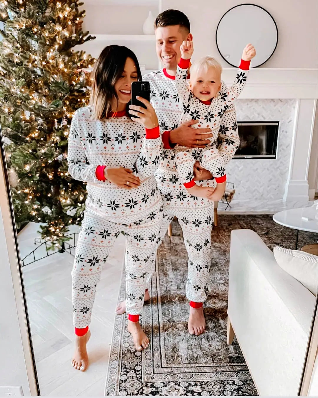 Polyester Black And White Contrast Color Christmas New Parent-Child Women’s Casual Suit