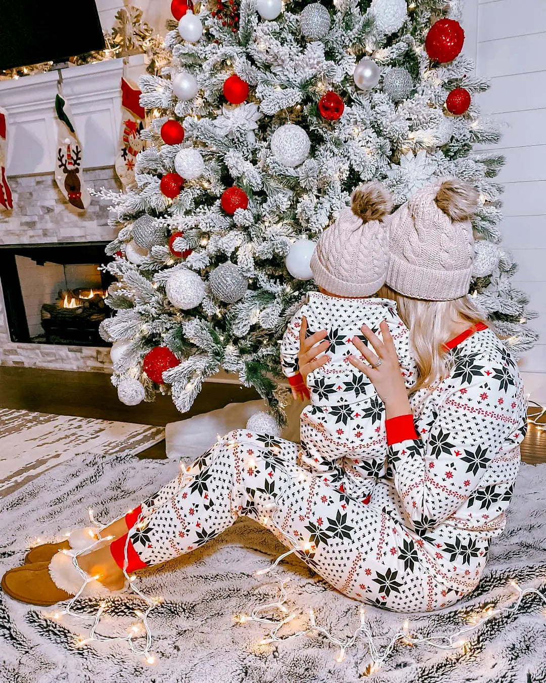 Polyester Black And White Contrast Color Christmas New Parent-Child Women’s Casual Suit
