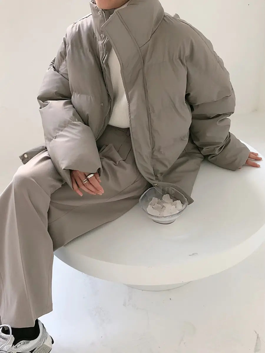 Stand Collar PU Leather Cotton-padded Coat For Men Loose Padded Coat