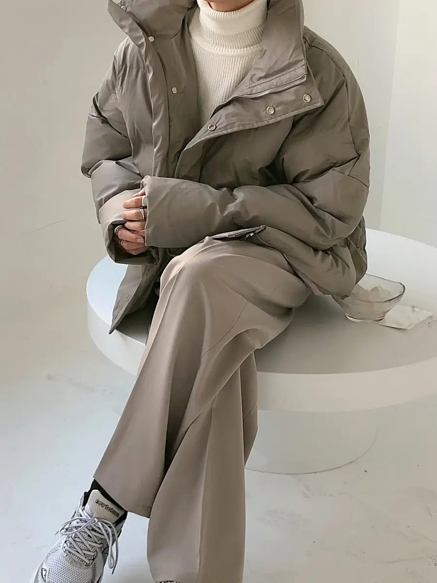 Stand Collar PU Leather Cotton-padded Coat For Men Loose Padded Coat