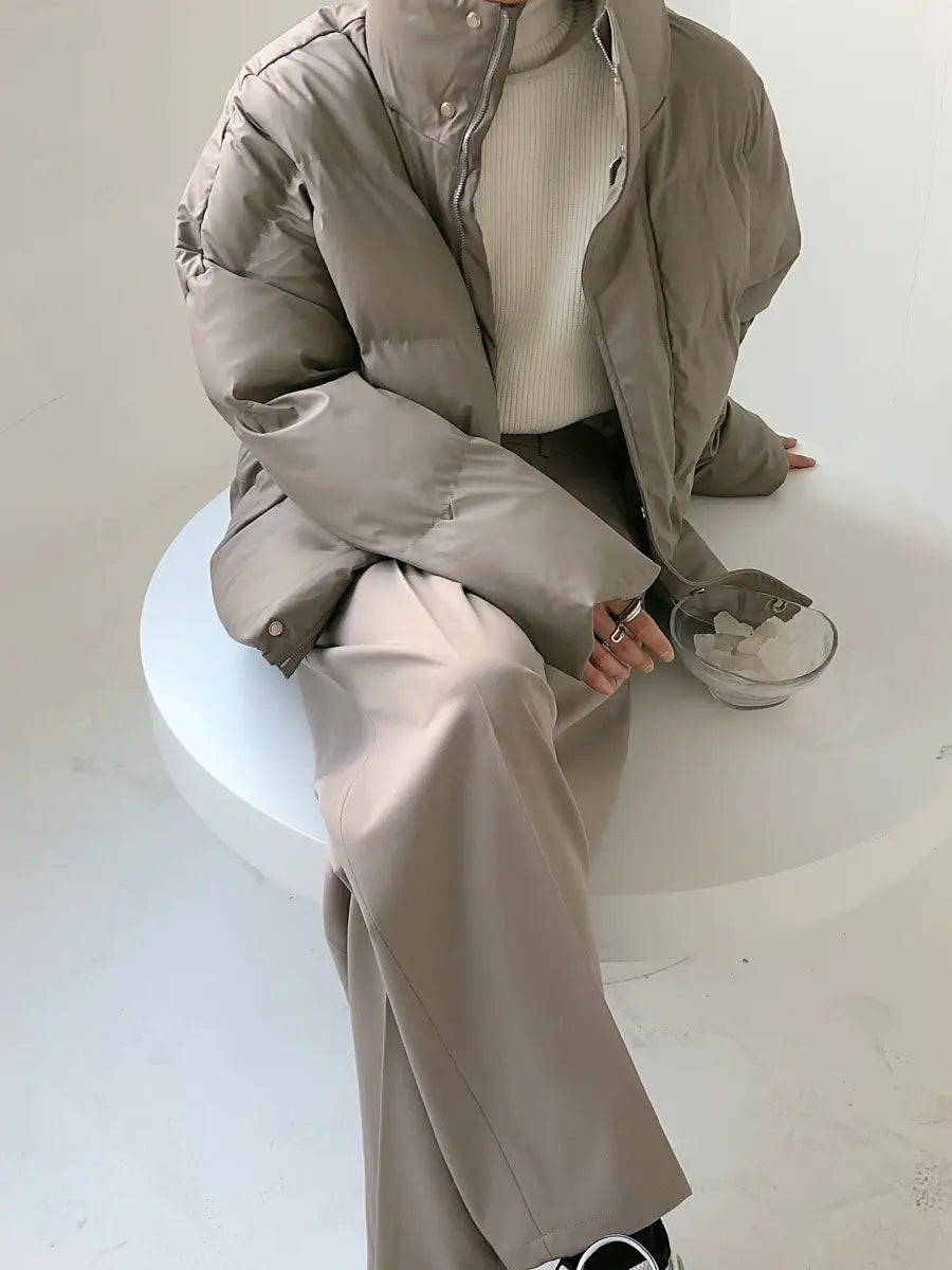 Stand Collar PU Leather Cotton-padded Coat For Men Loose Padded Coat