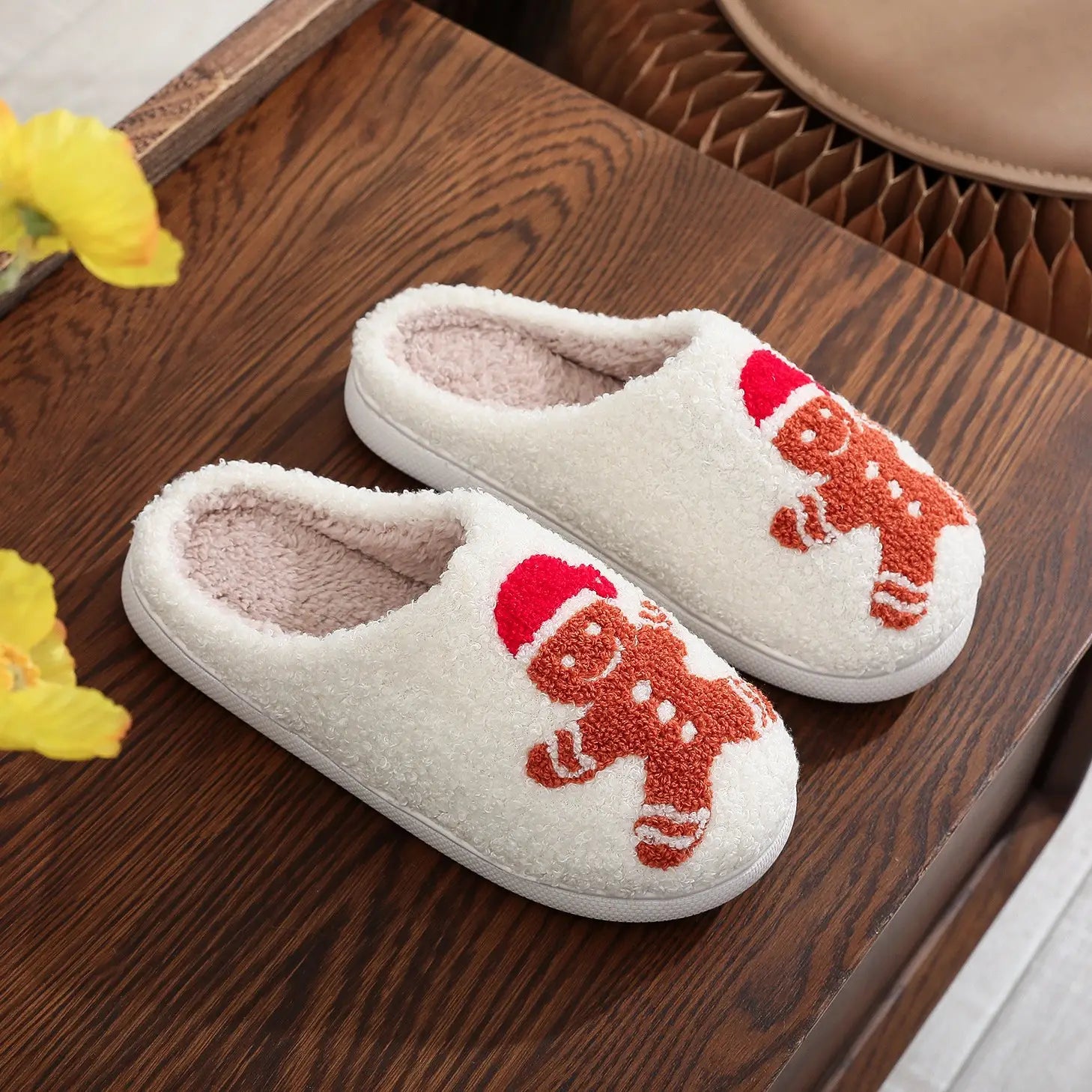 Christmas Gingerbread Cotton Slippers Winter Home Shoes