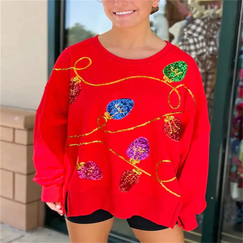 Sequins Long Sleeve Pullover Hoodie Women