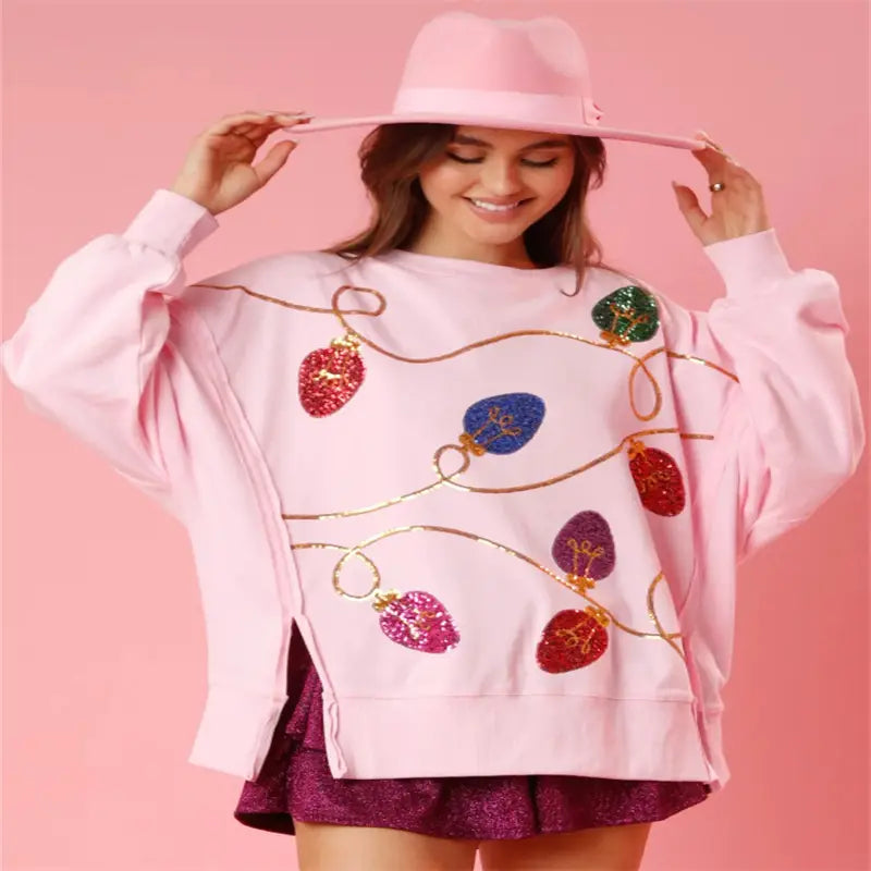 Sequins Long Sleeve Pullover Hoodie Women