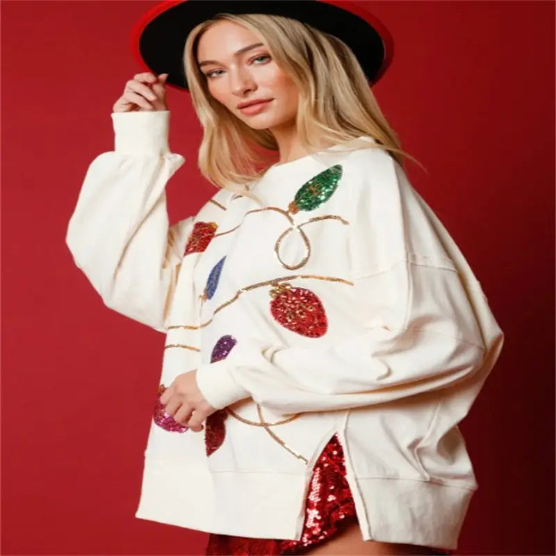 Sequins Long Sleeve Pullover Hoodie Women