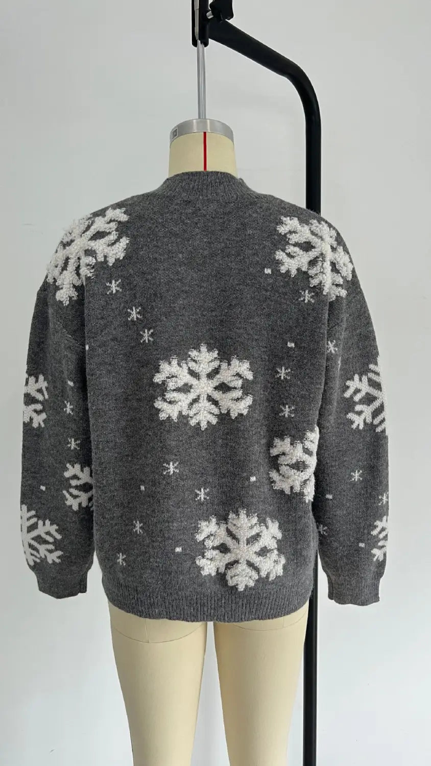 Snowflake Towel Embroidery Half-high Collar Long Sleeves Women’s Christmas Sweater
