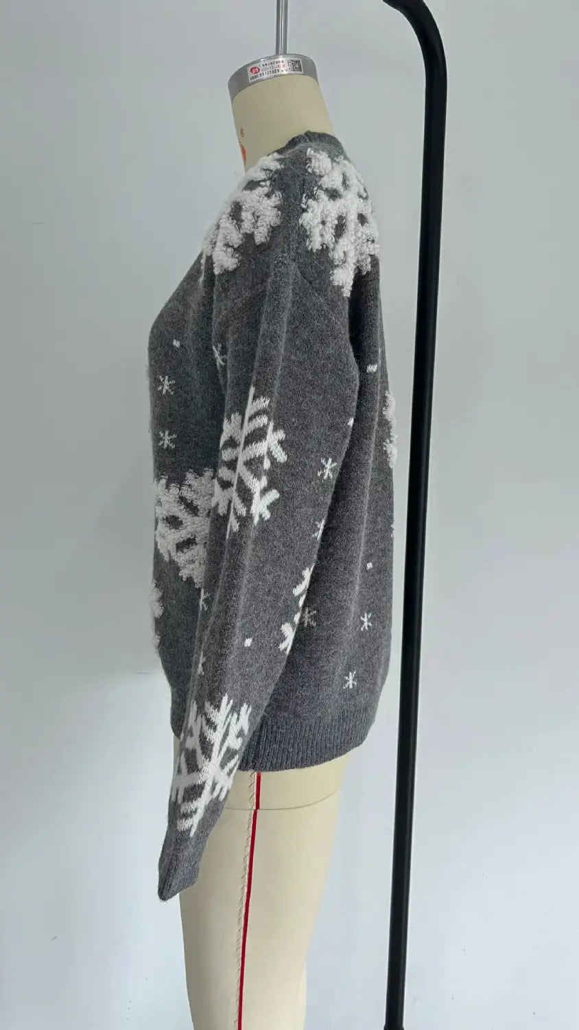 Snowflake Towel Embroidery Half-high Collar Long Sleeves Women’s Christmas Sweater