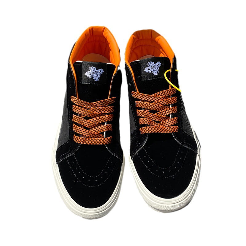 University Style Men’s Shoes Black Orange Plaid Mid-top Canvas