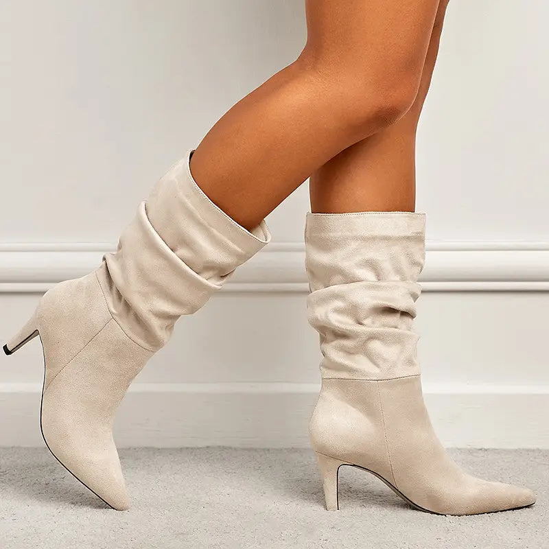 Women’s Plus Size Wrinkled Suede Stiletto Heel Boots