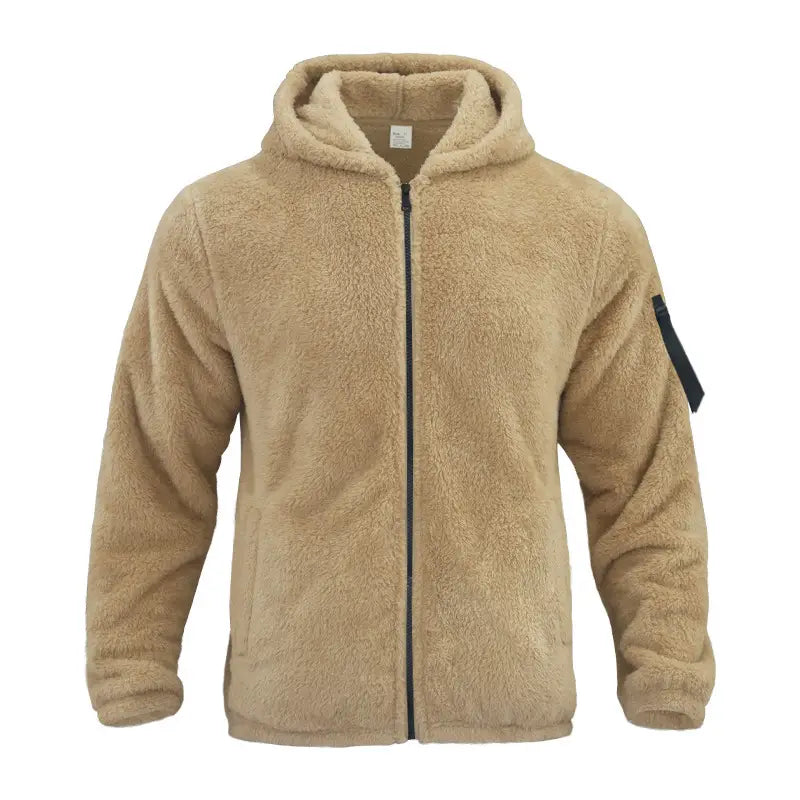 Plush Hooded Jacket Men’s Autumn And Winter Fleece Double-sided Wear Warm Coat With Zipper Loose Casual Jacket Outdoor