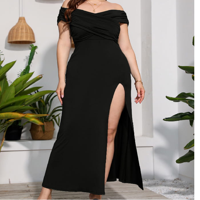 Plus Size Female Split High Waist Elegant Dress
