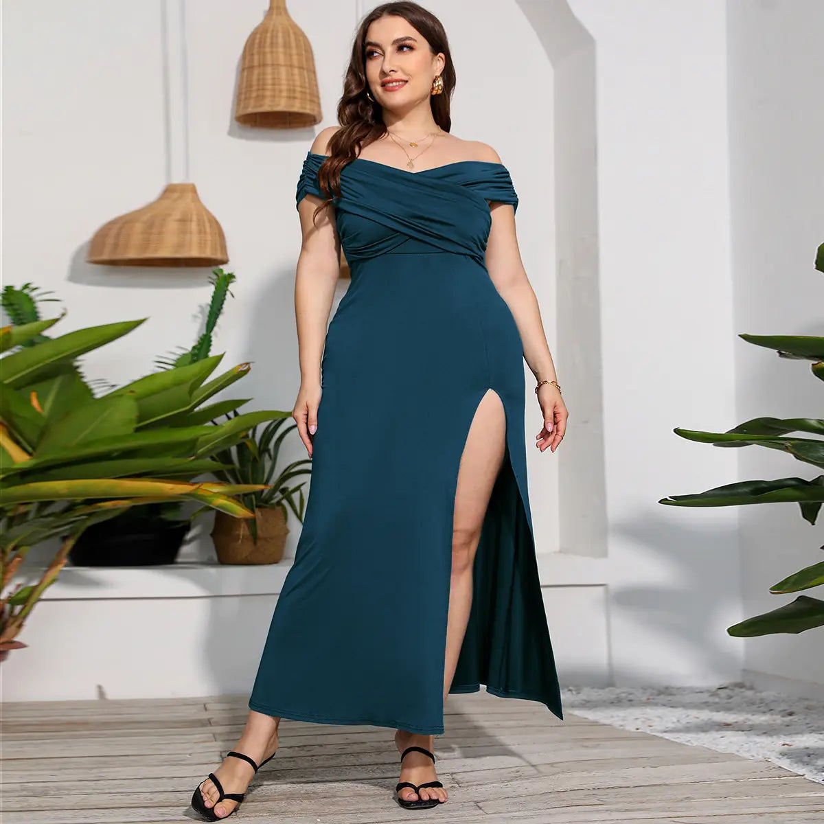 Plus Size Female Split High Waist Elegant Dress