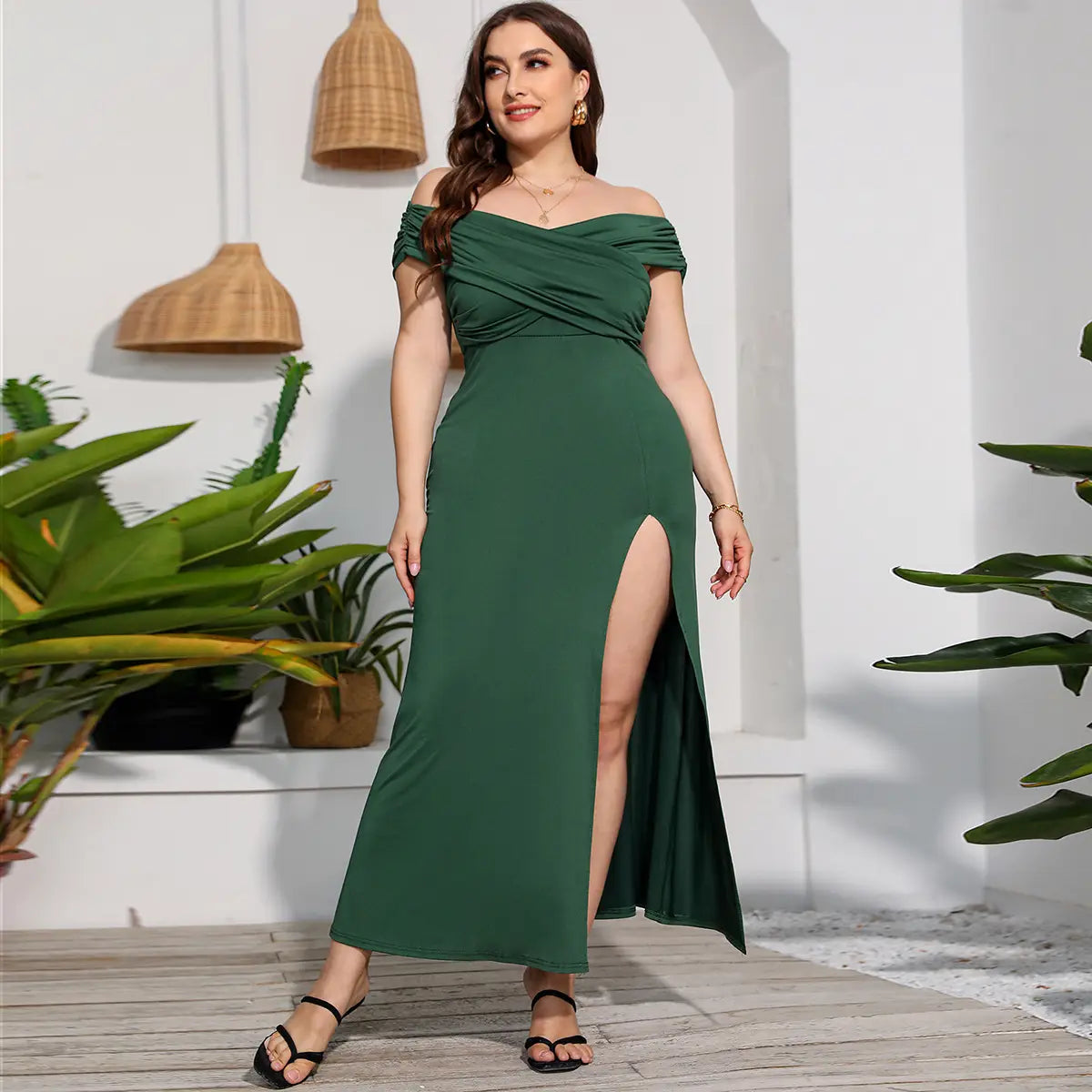 Plus Size Female Split High Waist Elegant Dress