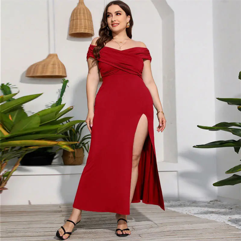 Plus Size Female Split High Waist Elegant Dress