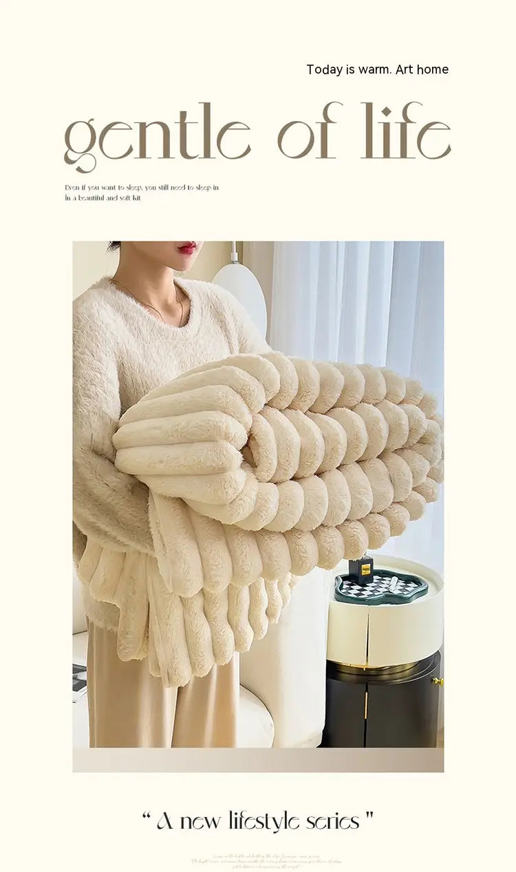 Soft Wind Bubble Velvet Blanket Warm Solid Rabbit Fur Blankets Double-sided Thickening Cover Throw Warm Fur Blanket