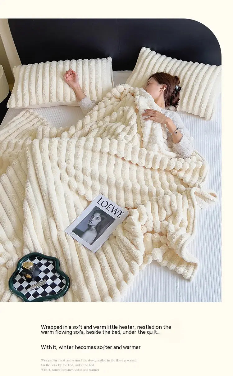 Soft Wind Bubble Velvet Blanket Warm Solid Rabbit Fur Blankets Double-sided Thickening Cover Throw Warm Fur Blanket