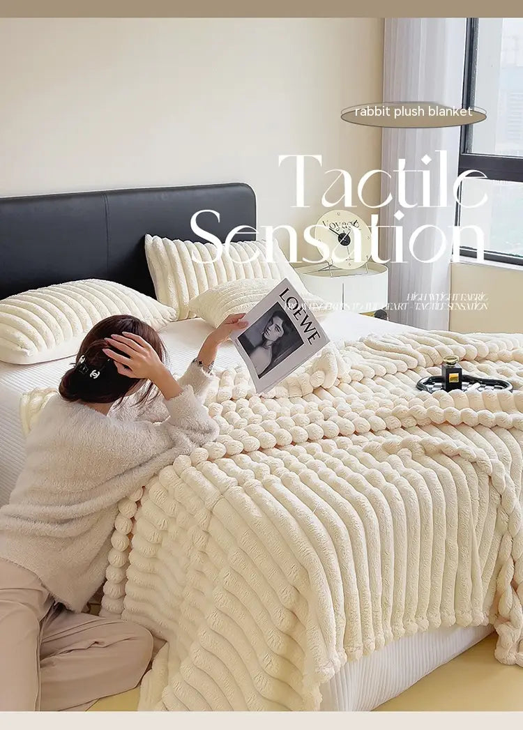 Soft Wind Bubble Velvet Blanket Warm Solid Rabbit Fur Blankets Double-sided Thickening Cover Throw Warm Fur Blanket