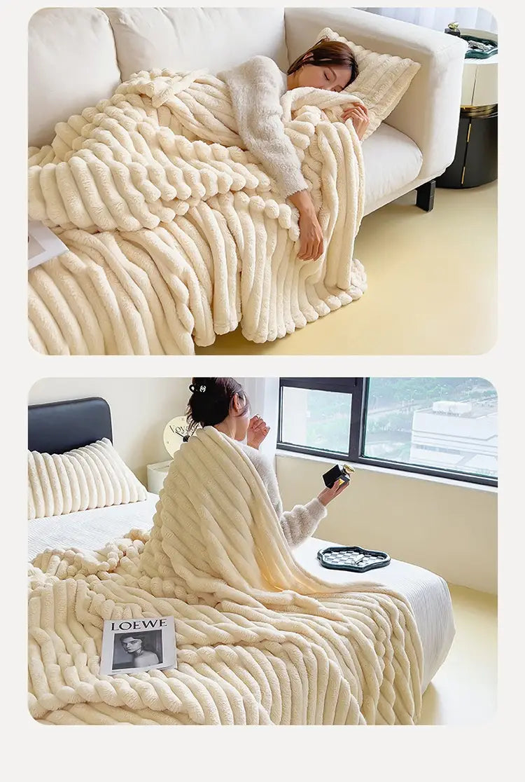 Soft Wind Bubble Velvet Blanket Warm Solid Rabbit Fur Blankets Double-sided Thickening Cover Throw Warm Fur Blanket