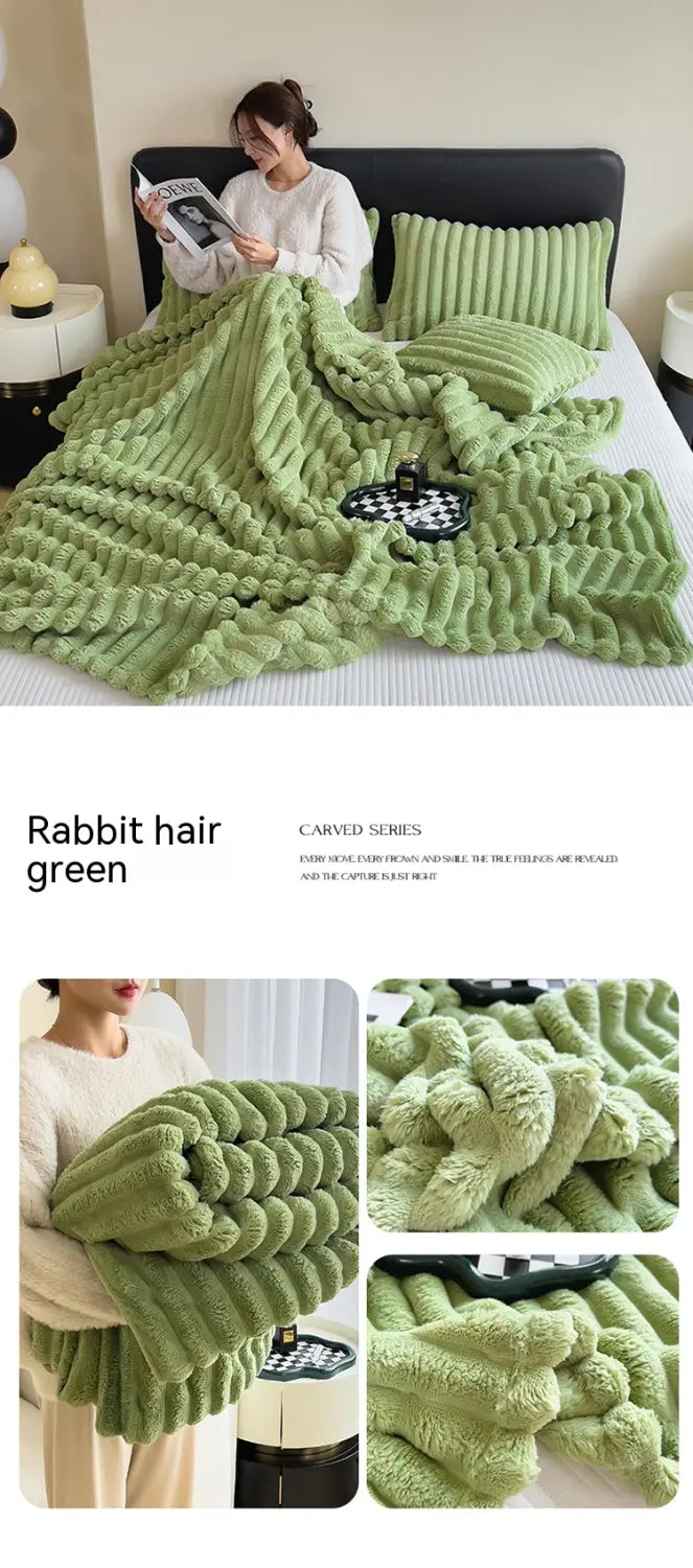Soft Wind Bubble Velvet Blanket Warm Solid Rabbit Fur Blankets Double-sided Thickening Cover Throw Warm Fur Blanket