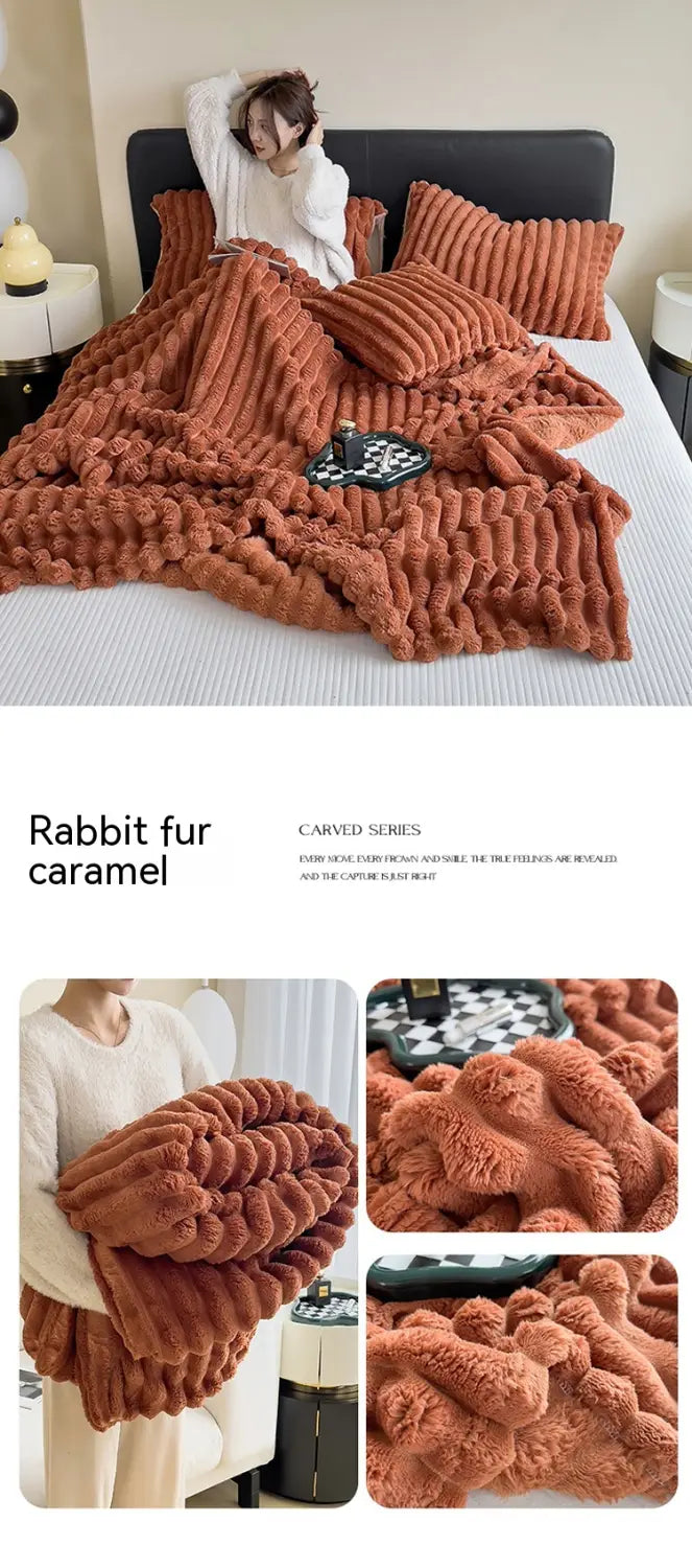 Soft Wind Bubble Velvet Blanket Warm Solid Rabbit Fur Blankets Double-sided Thickening Cover Throw Warm Fur Blanket
