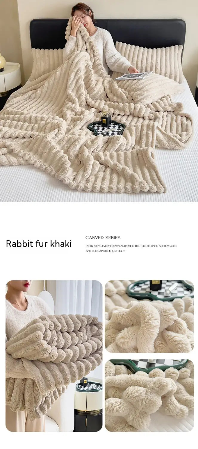 Soft Wind Bubble Velvet Blanket Warm Solid Rabbit Fur Blankets Double-sided Thickening Cover Throw Warm Fur Blanket