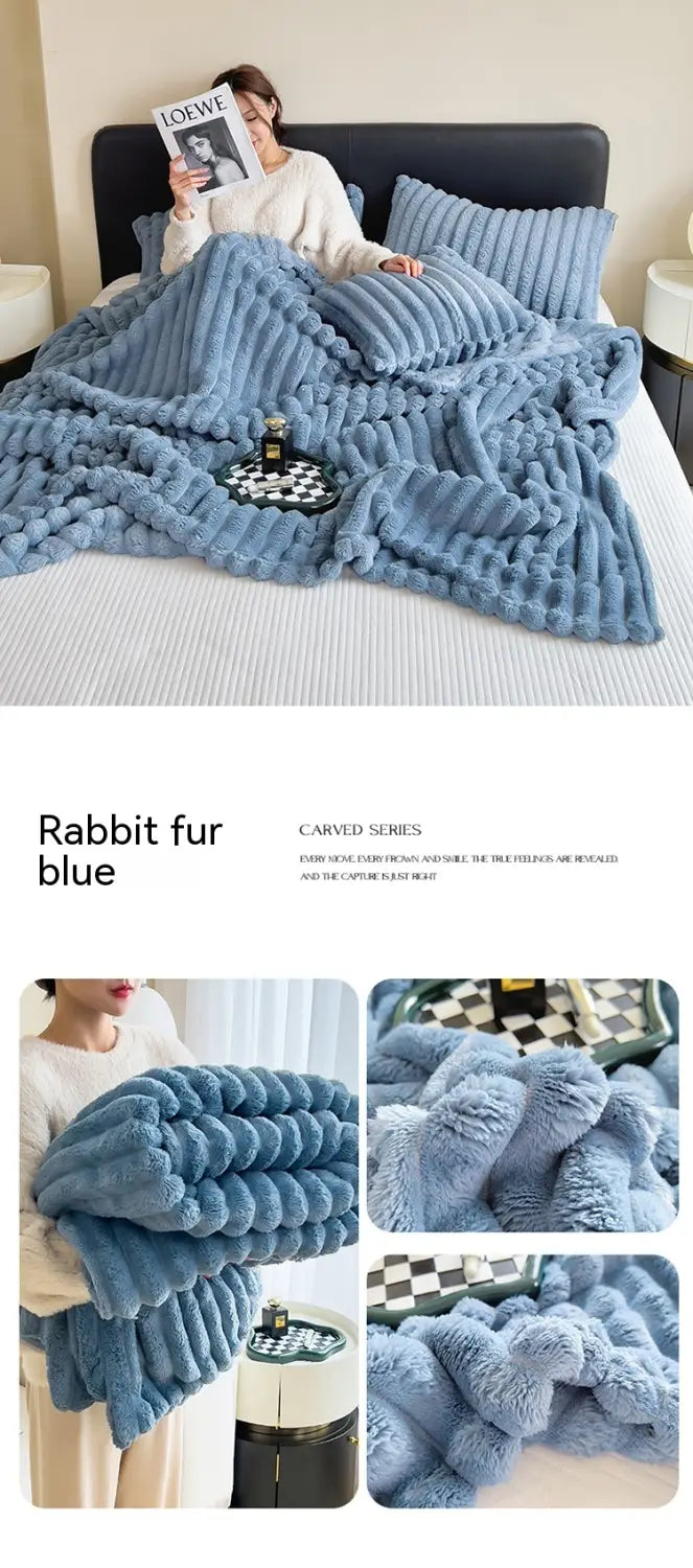 Soft Wind Bubble Velvet Blanket Warm Solid Rabbit Fur Blankets Double-sided Thickening Cover Throw Warm Fur Blanket