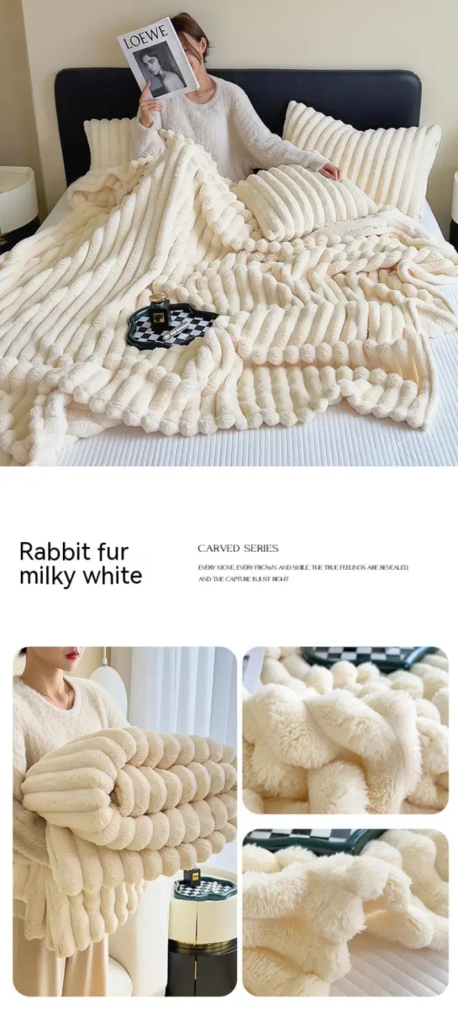 Soft Wind Bubble Velvet Blanket Warm Solid Rabbit Fur Blankets Double-sided Thickening Cover Throw Warm Fur Blanket