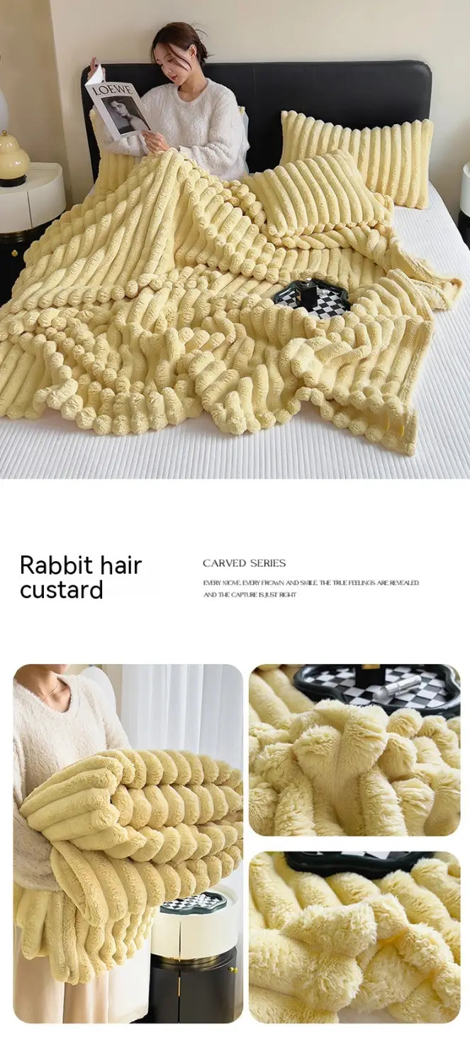 Soft Wind Bubble Velvet Blanket Warm Solid Rabbit Fur Blankets Double-sided Thickening Cover Throw Warm Fur Blanket