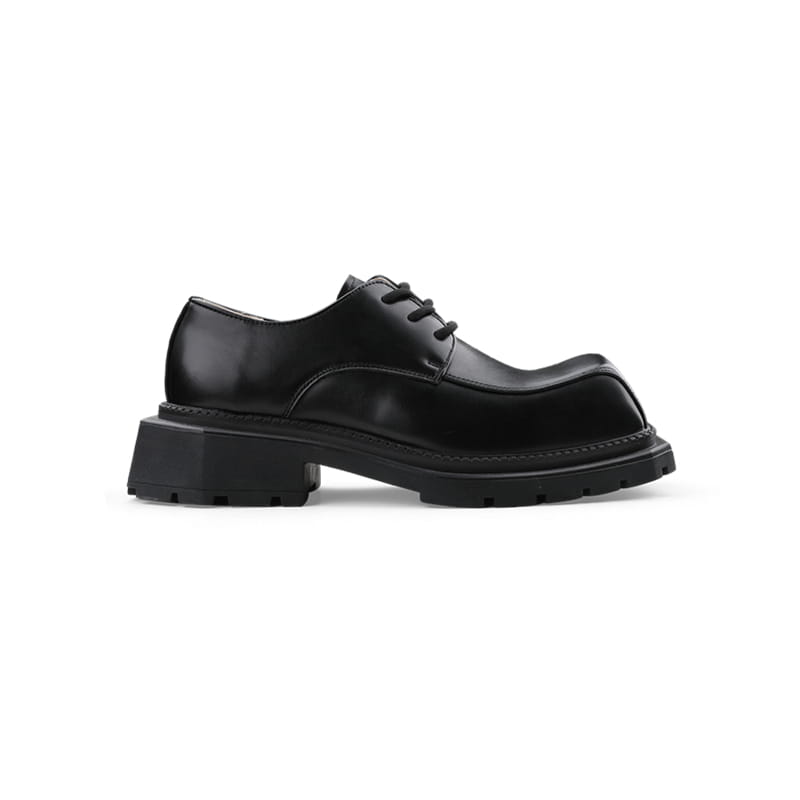 Big Head Square Head Leather Shoes Fashion Woman Thick Sole Personality Casual