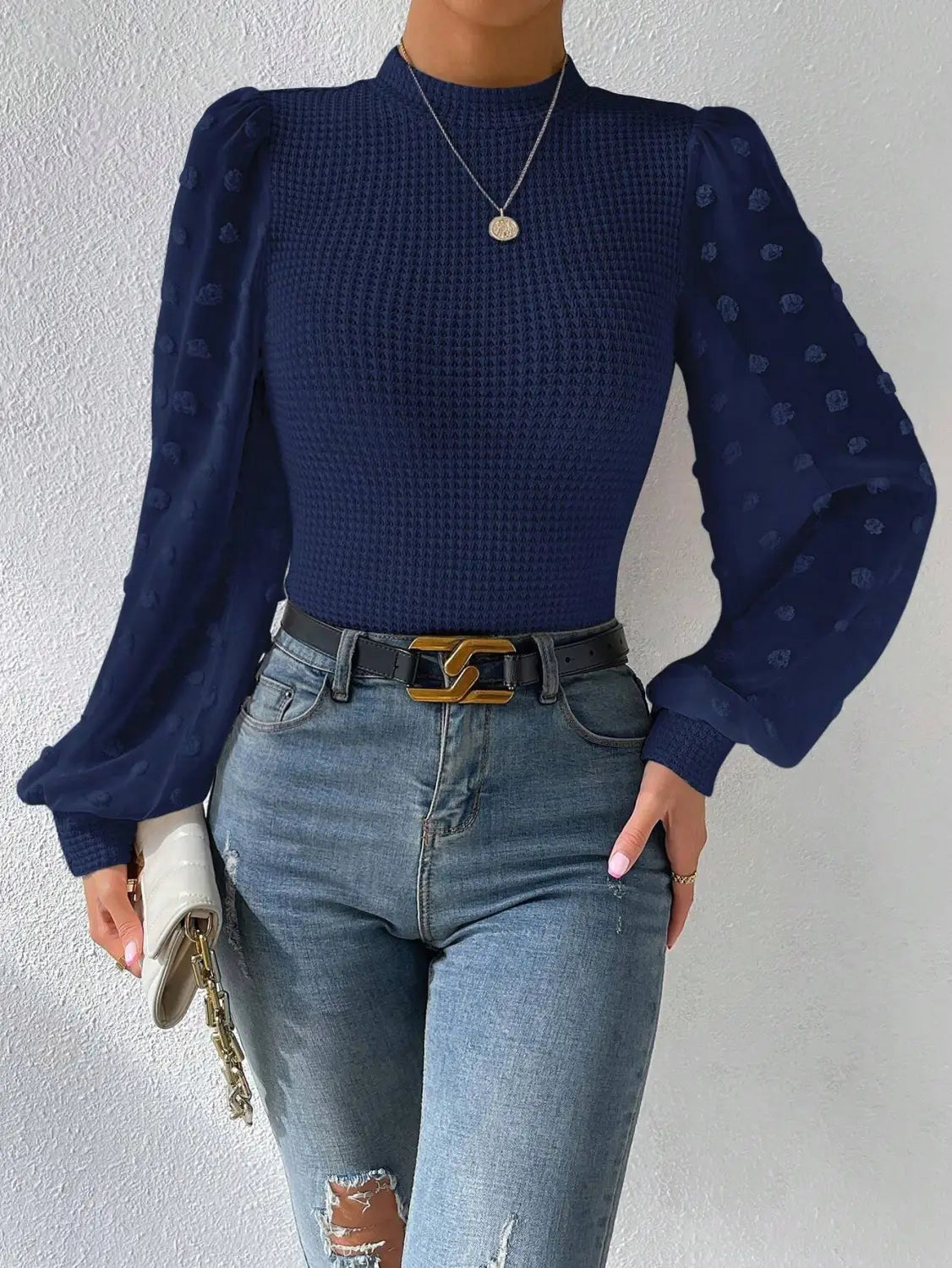 Women’s Knitwear Round Neck Stitching Long Sleeve