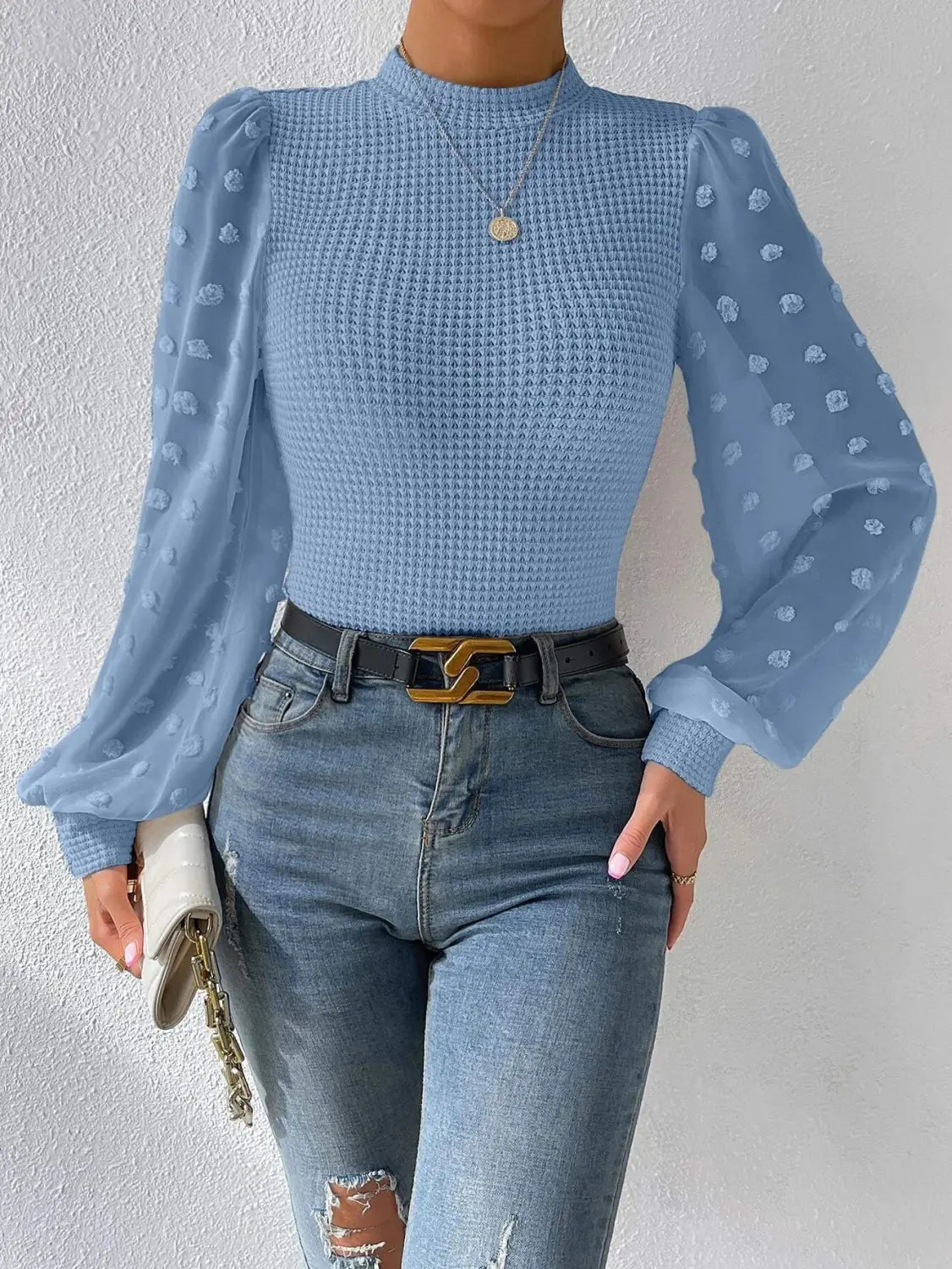 Women’s Knitwear Round Neck Stitching Long Sleeve